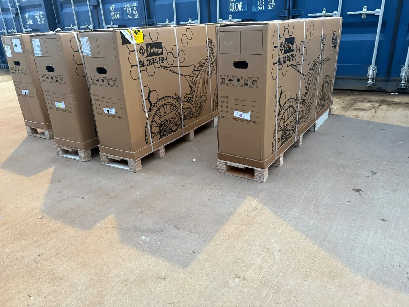 Factory-crated Sur-Ron stock arriving